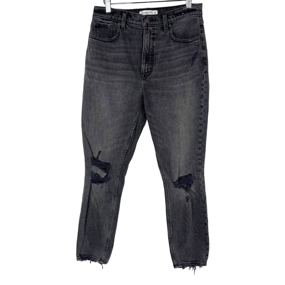 New Abercrombie & Fitch Size 29 / 8R Skinny High Rise Jeans Ripped Black Gray